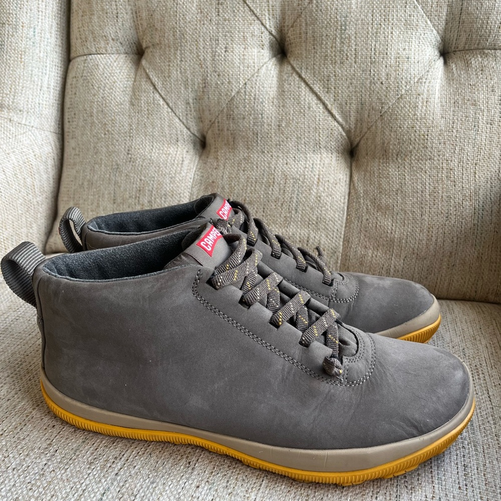 Camper Gray and Yellow Sneakers with Suede Upper and Rubber Sole
